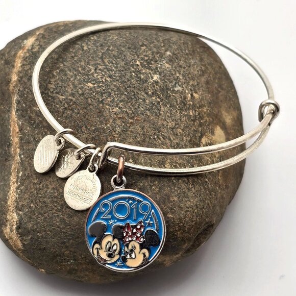 Disney Alex And Ani 2019 Minnie & Mickey Mouse Silver Charm Bangle Bracelet - Picture 1 of 5